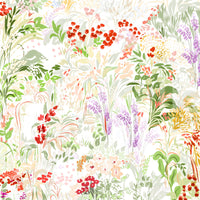 A dynamic botanical wallpaper portraying a flourishing meadow with vibrant organic shapes.