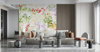 Art-inspired meadow wallpaper full of textured brushstrokes and layered botanical forms.