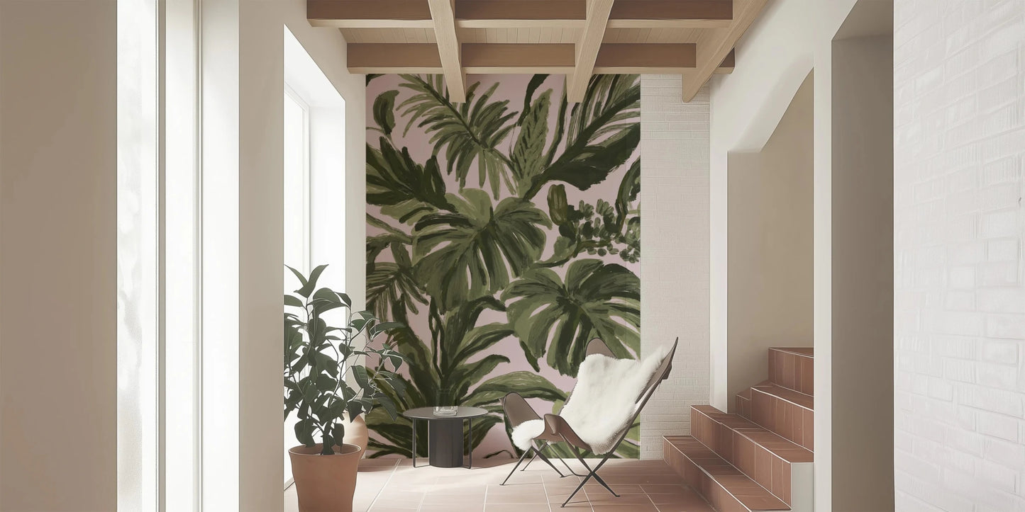 Painterly Palms Blush Tropical Foliage Wall Mural