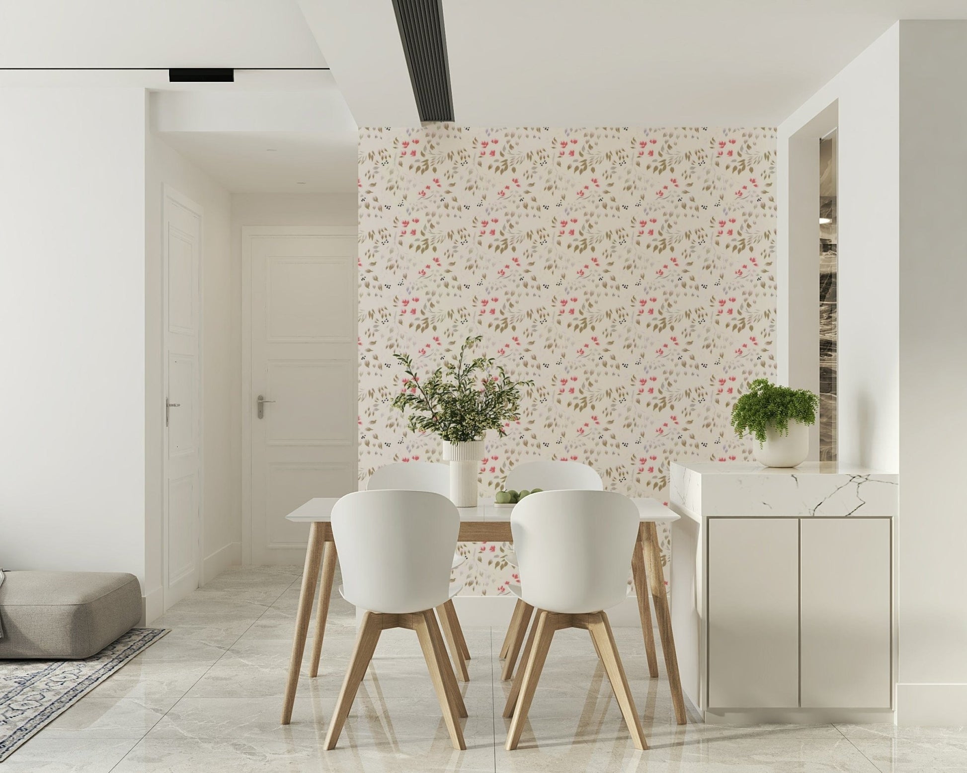 Nature-inspired wall mural of soft petals in gentle brushstroke patterns