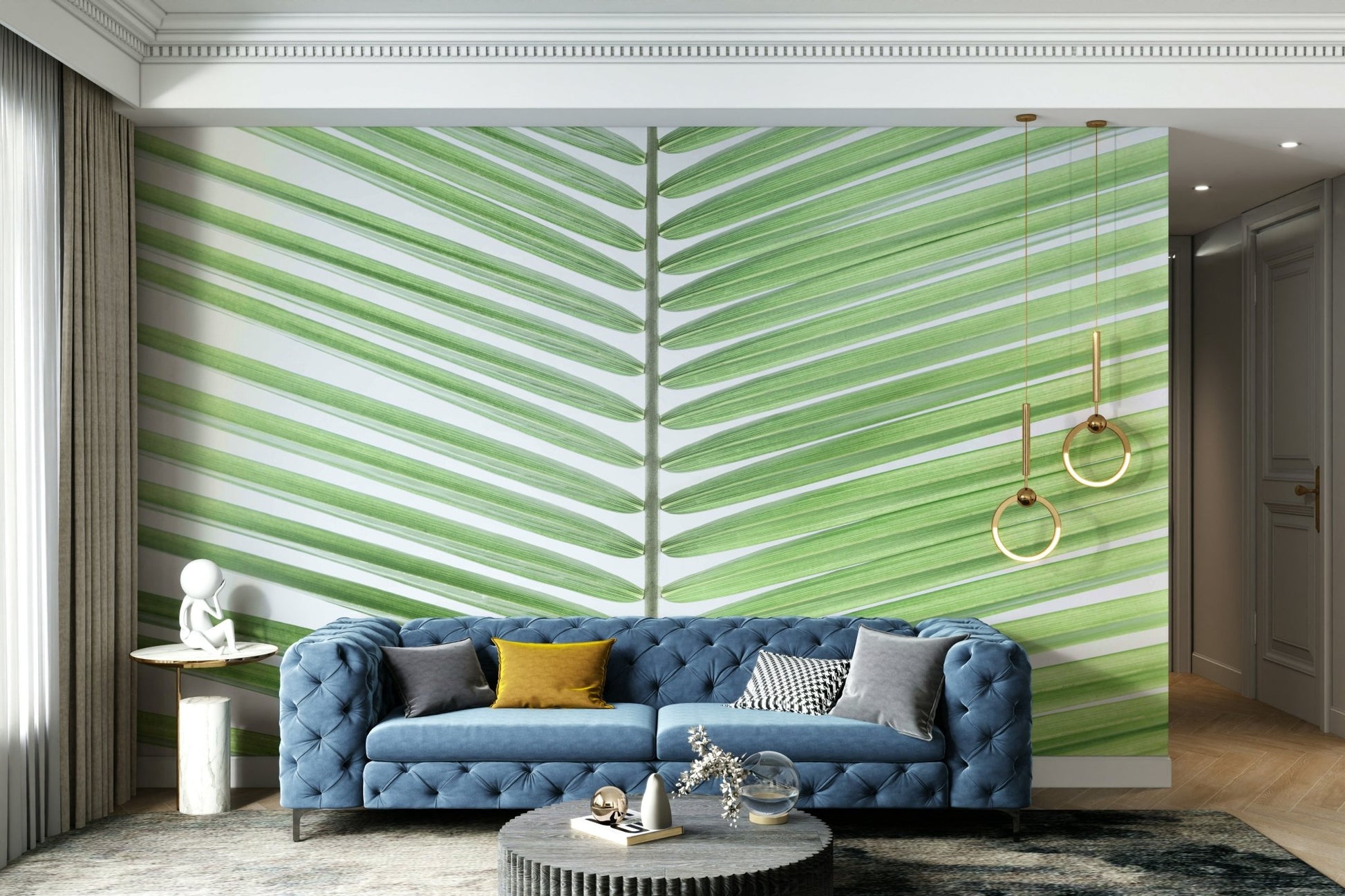 Organic palm frond wallpaper for serene rooms

