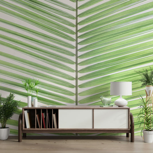 Light green palm leaves on soft background

