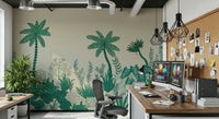 Palm mural in apartment lounge, modern feature wall look
