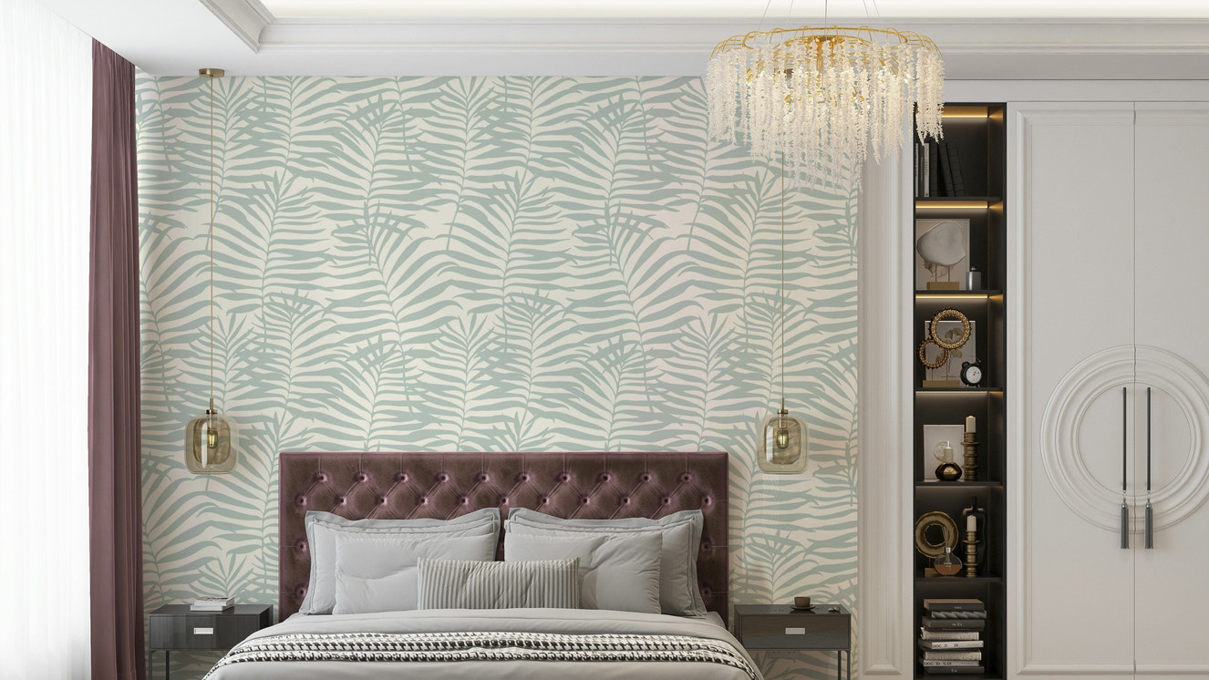 The color of the palm leaf shapes is a deep forest green.
