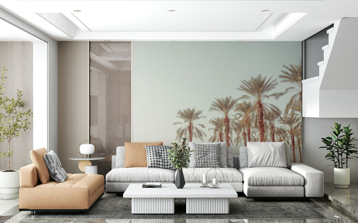 Warm desert palm wallpaper giving a natural, breezy tropical escape feel.