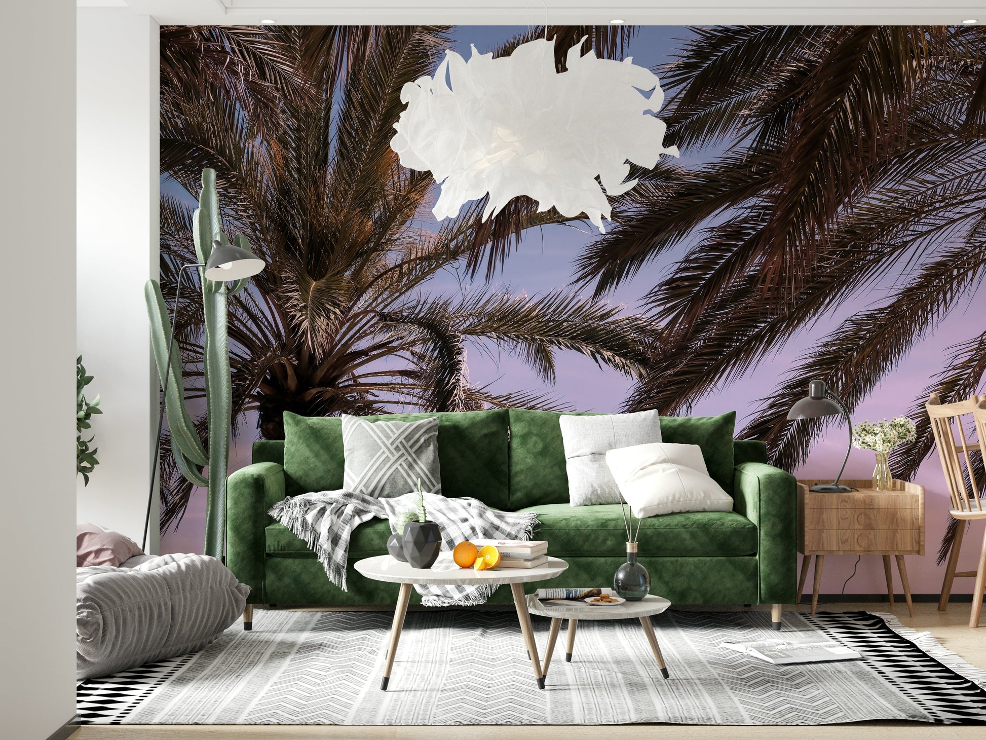 Scenic palm and sky wallpaper for creating a tranquil, tropical ambiance.