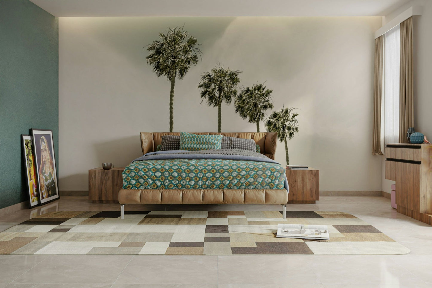 Palm Trees at the Beach Vintage Wall Mural with sunset hues

