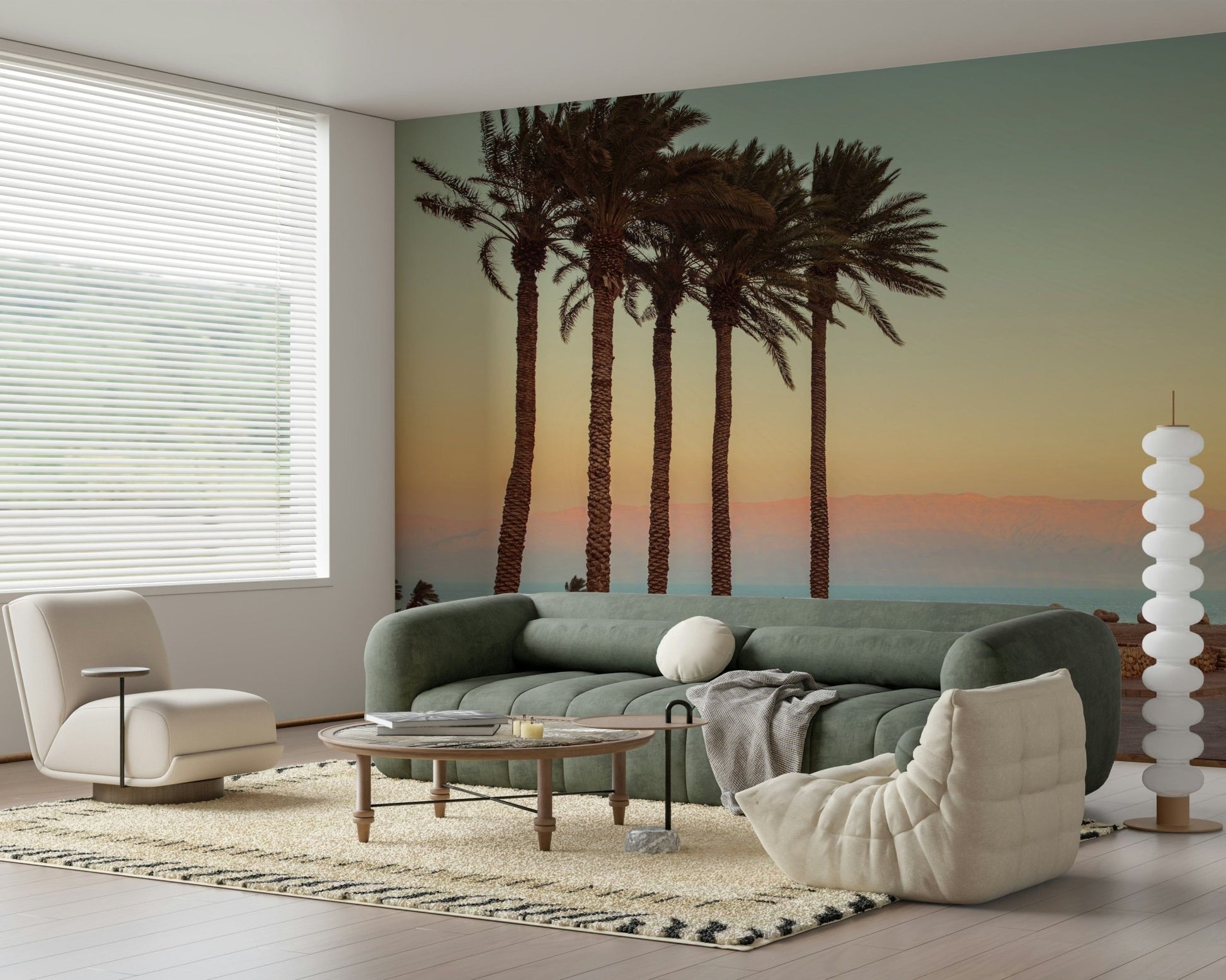 Palm Trees on Beach scenic coastal sunset photography wall mural.