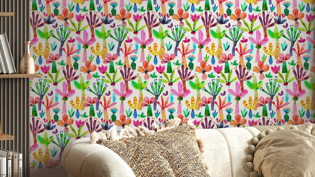 Colorful palms garden wallpaper for kids’ room

