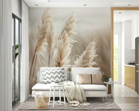 Peaceful pampas grass swaying by the sea mural for homes

