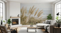 Coastal Pampas Whisper wall mural around a Living area with soft daylight