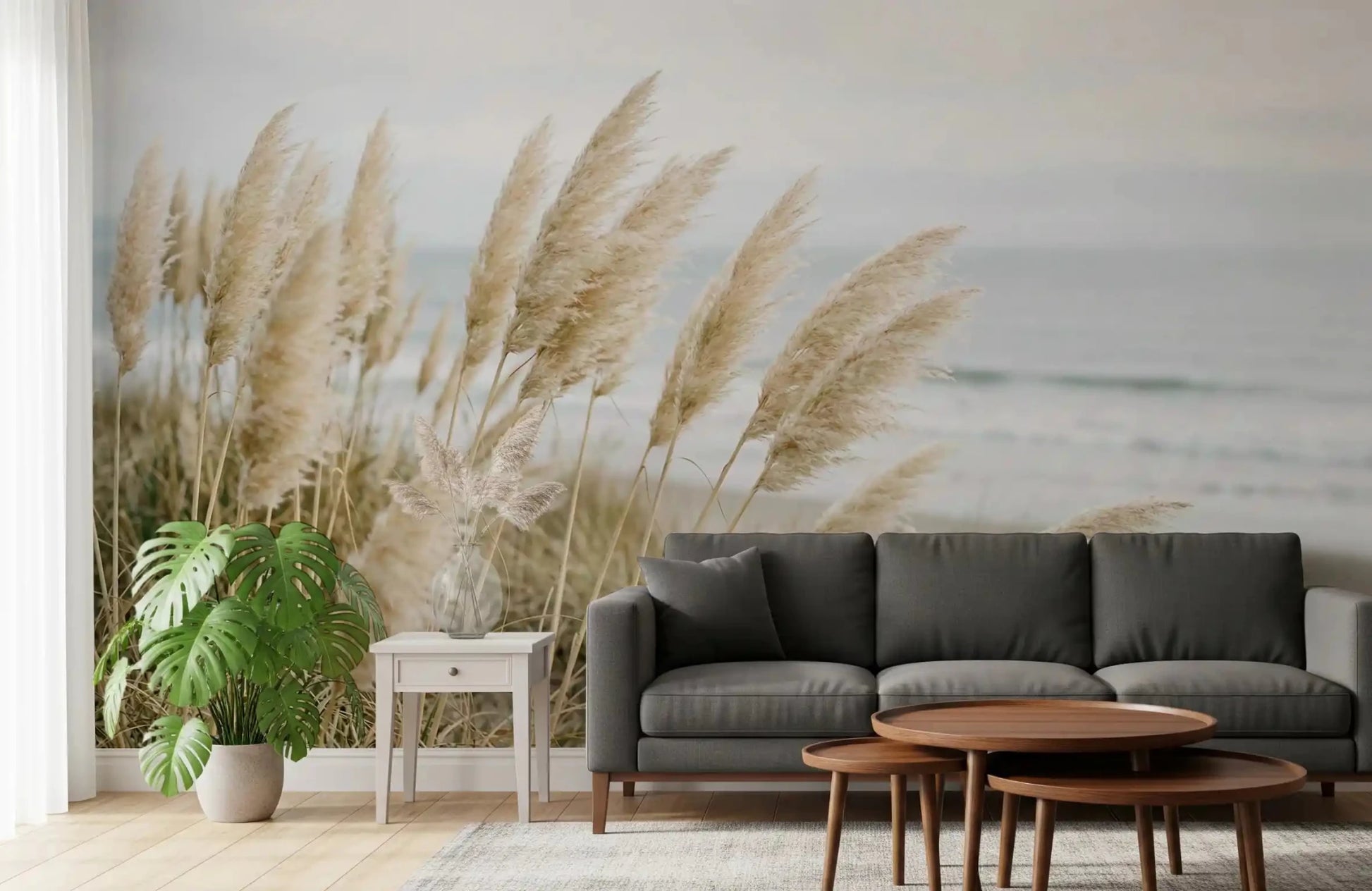 Pampas shore wall mural near a Hallway with woven textures