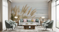 Neutral beach grass pampas wall mural in a peaceful home office corner