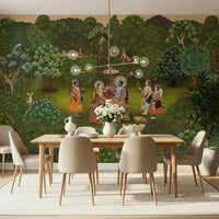 Panchavati Vihar wall mural in earthy greens and muted neutrals