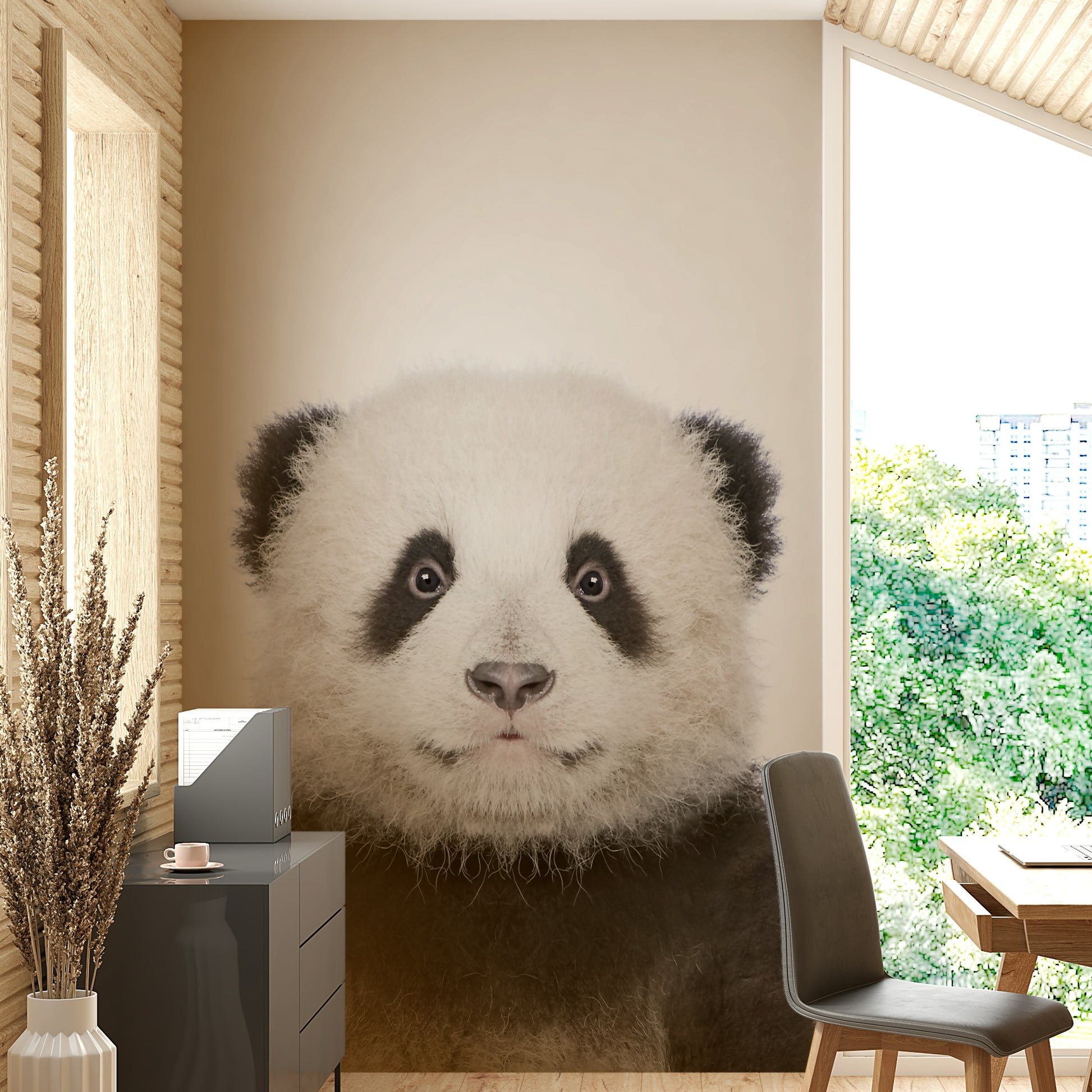 Panda-themed mural for kids' rooms or nurseries


