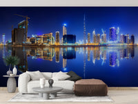 Dubai skyline at night with dazzling lights