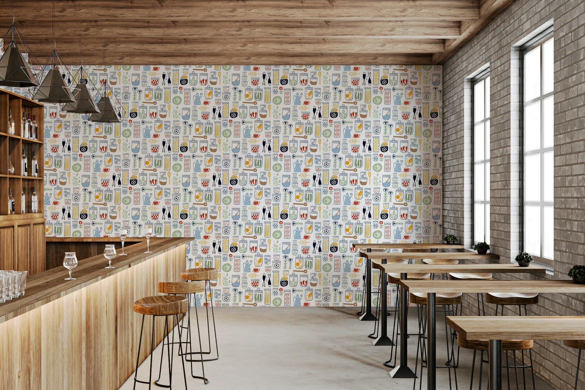 Quirky shelf design wall mural for kitchen

