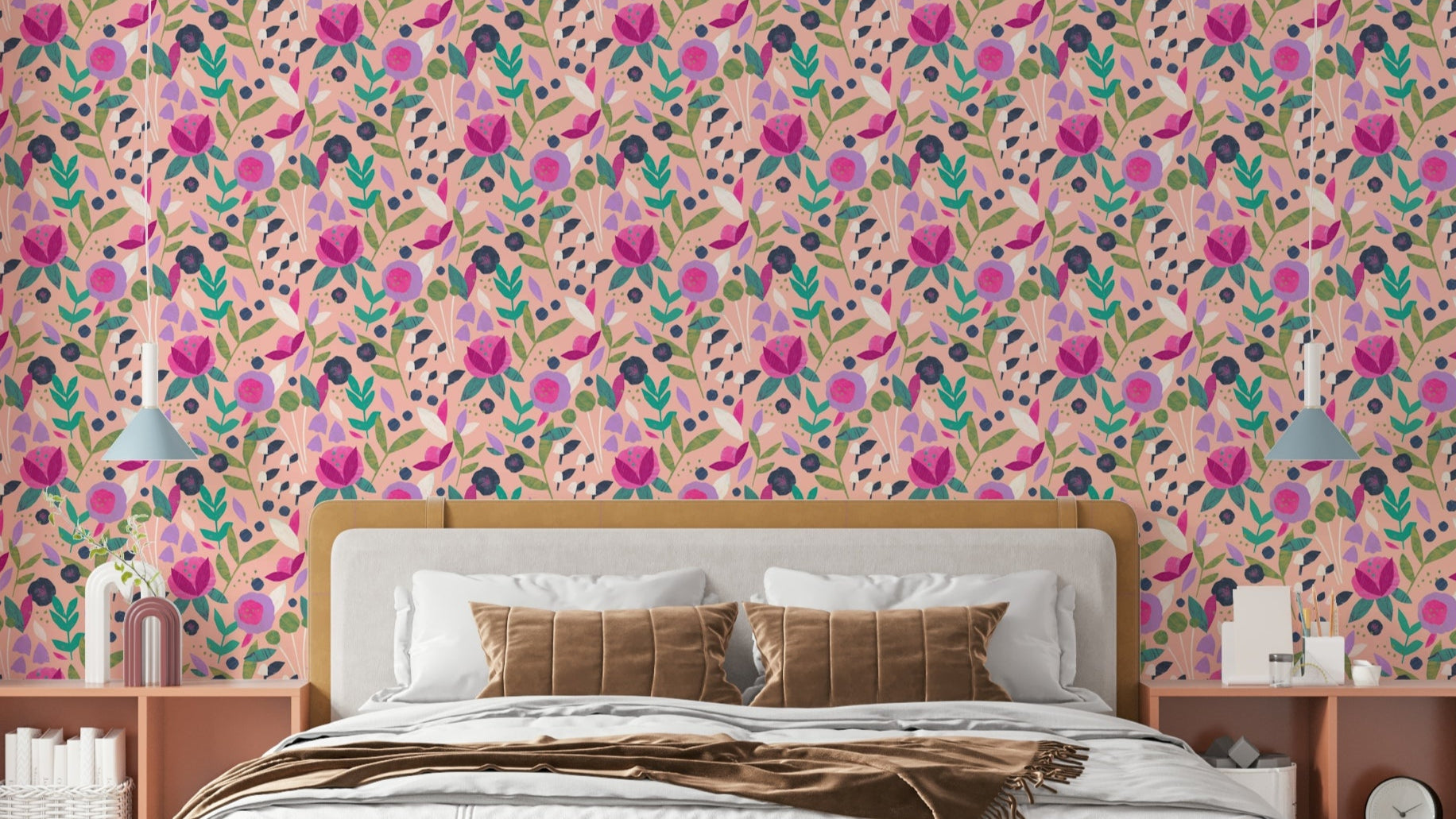 Minimalist flower wallpaper with paper texture look

