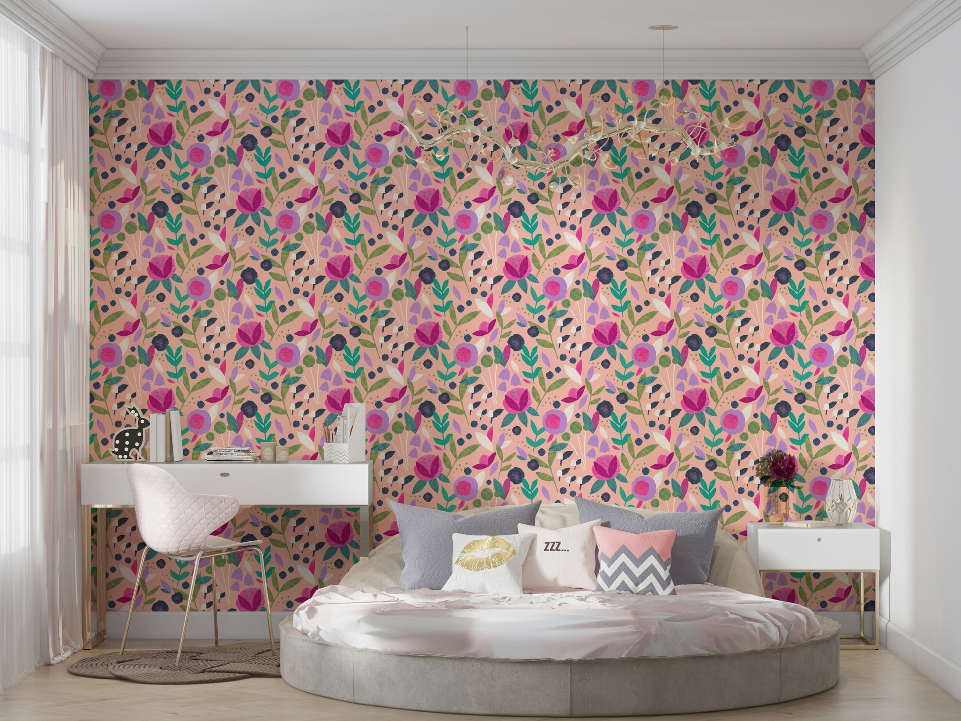 Delicate floral wallpaper inspired by paper art

