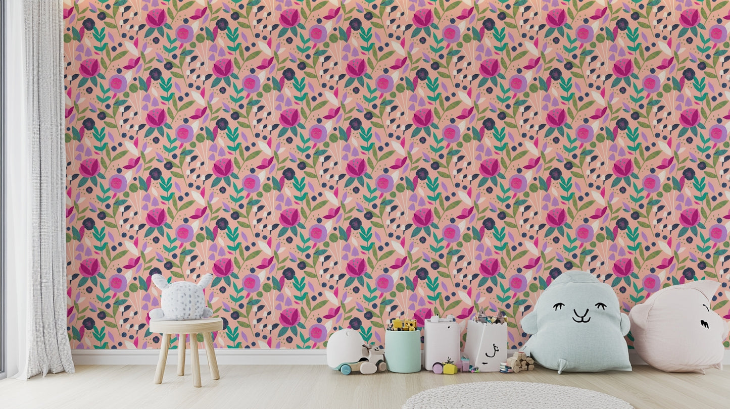Artistic wall design with sculpted paper blossoms

