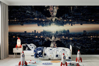 Dual reality city Parallel Universe wallpaper mural.