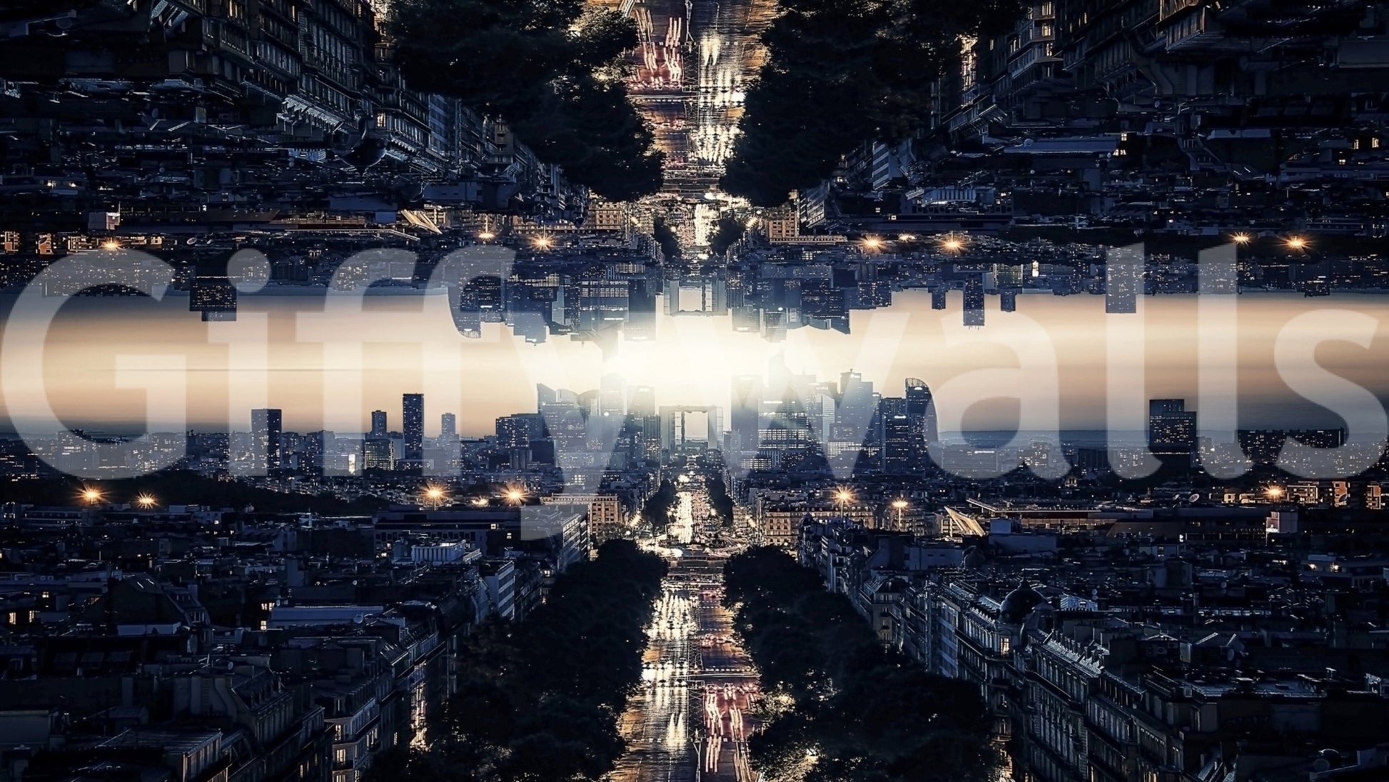 Twilight mirror city Parallel Universe wall mural.