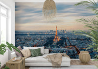 Skyline view mural in a contemporary apartment.