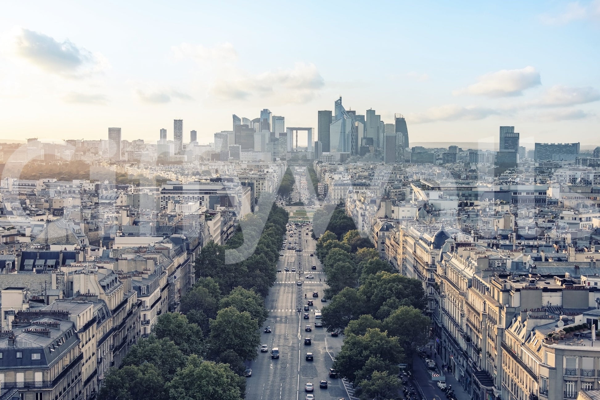 Morning light cityscape Color Block Eclipse wallpaper mural art.