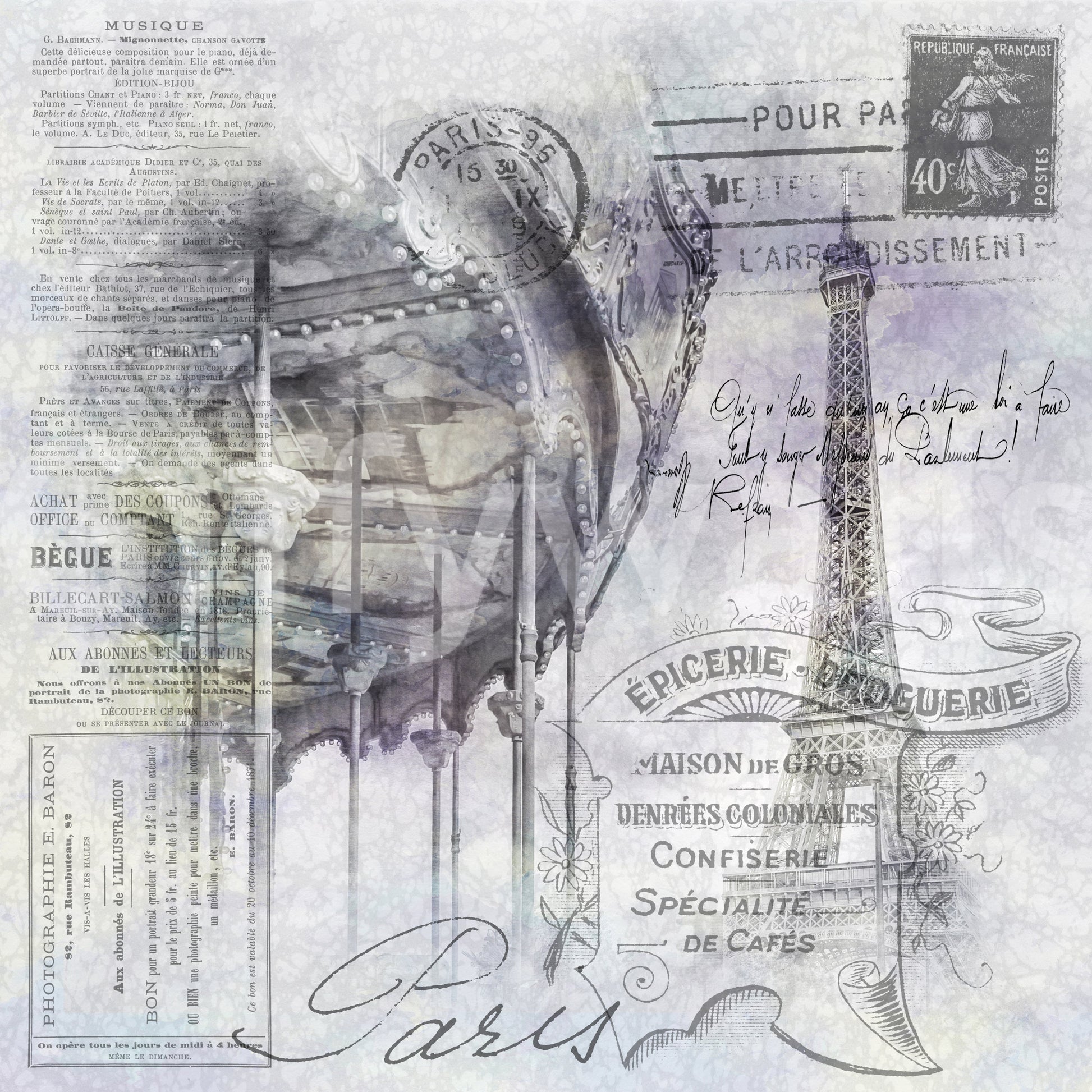 Whimsical Paris mural featuring Eiffel Tower view

