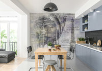 Eiffel Tower mural with Parisian amusement scene

