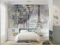 Romantic Paris wall mural with carousel and tower

