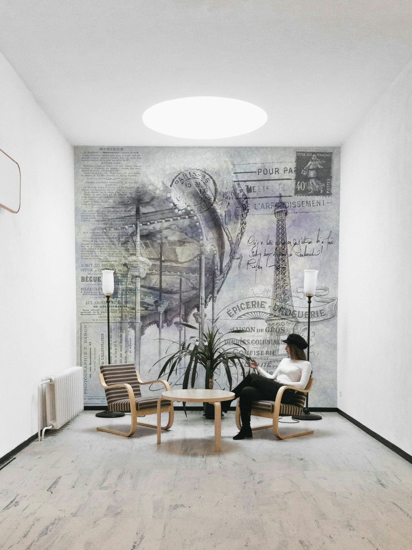 Parisian scene mural featuring tower and fairground charm

