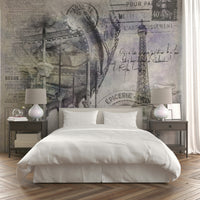 Eiffel Tower mural with vintage carousel in foreground

