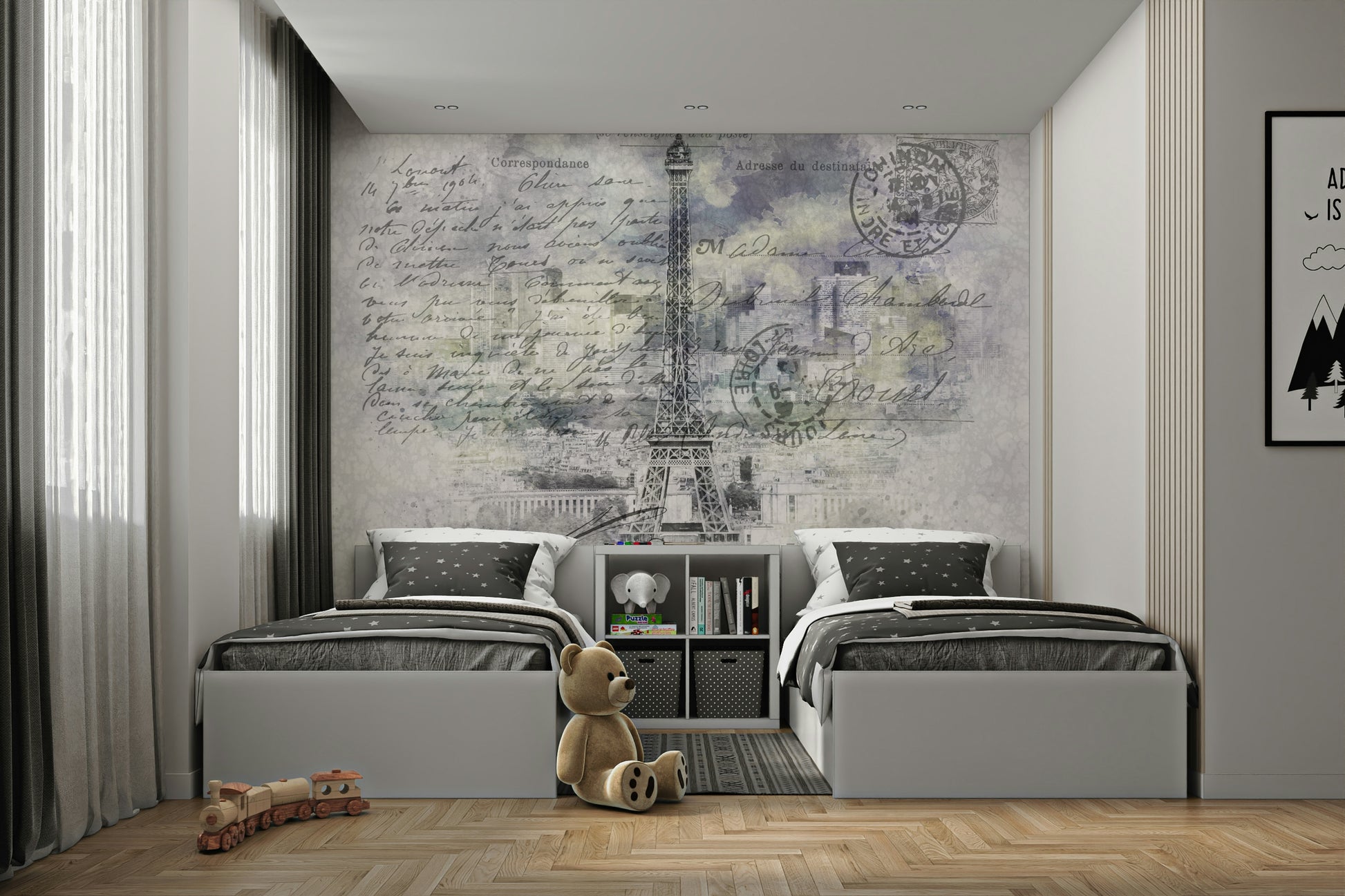 Parisian city view wall mural with collage effect

