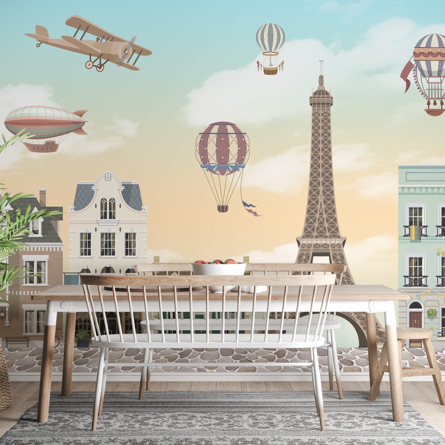 Children Room Eiffel Tower City Wallpaper Mural - Giffywalls