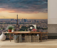 Custom mural Paris Panorama Sunset dramatic sky sunset hues design.