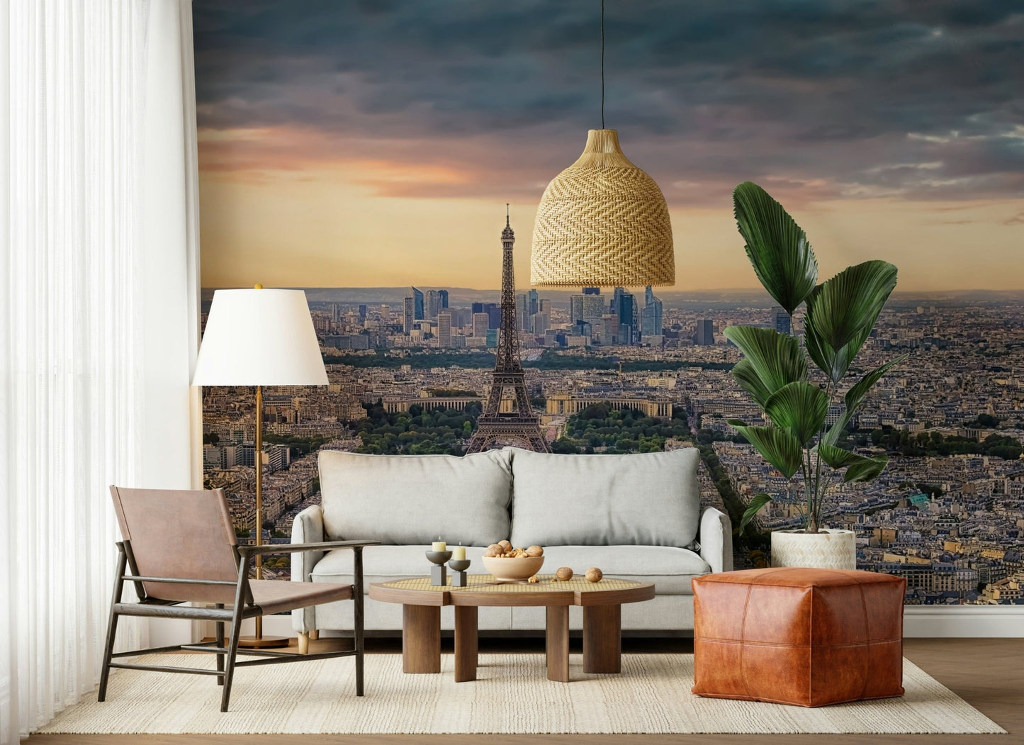 Wallpaper for walls Paris Panorama Sunset aerial perspective golden hour.