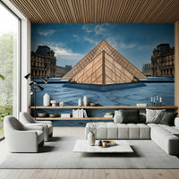 Architectural Paris Wall Mural – Detailed design with the glass pyramid and museum courtyard for a refined aesthetic.