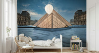 Louvre Pyramid Wall Mural – Iconic glass pyramid at the Louvre Museum captured in a modern, artistic wall design.
