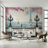 Scenic Spring in Paris wallpaper for walls balcony view.