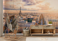 A beautiful panoramic skyline wall mural for a living room.

