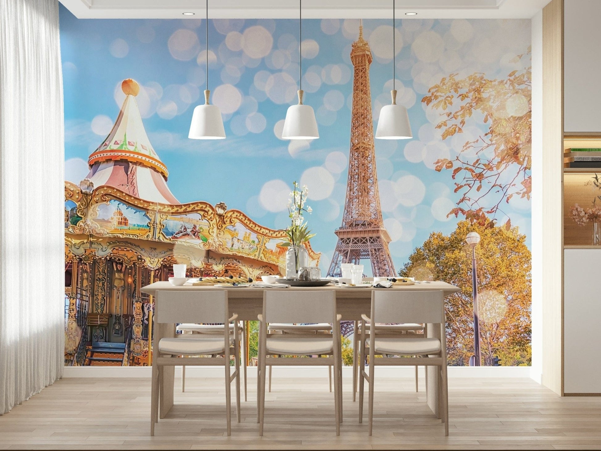 Parisian Carousel Dream peel and stick wallpaper merry-go-round art.