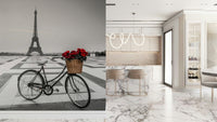 Parisian Love Story wall mural depicting timeless romance through classic wheel design.