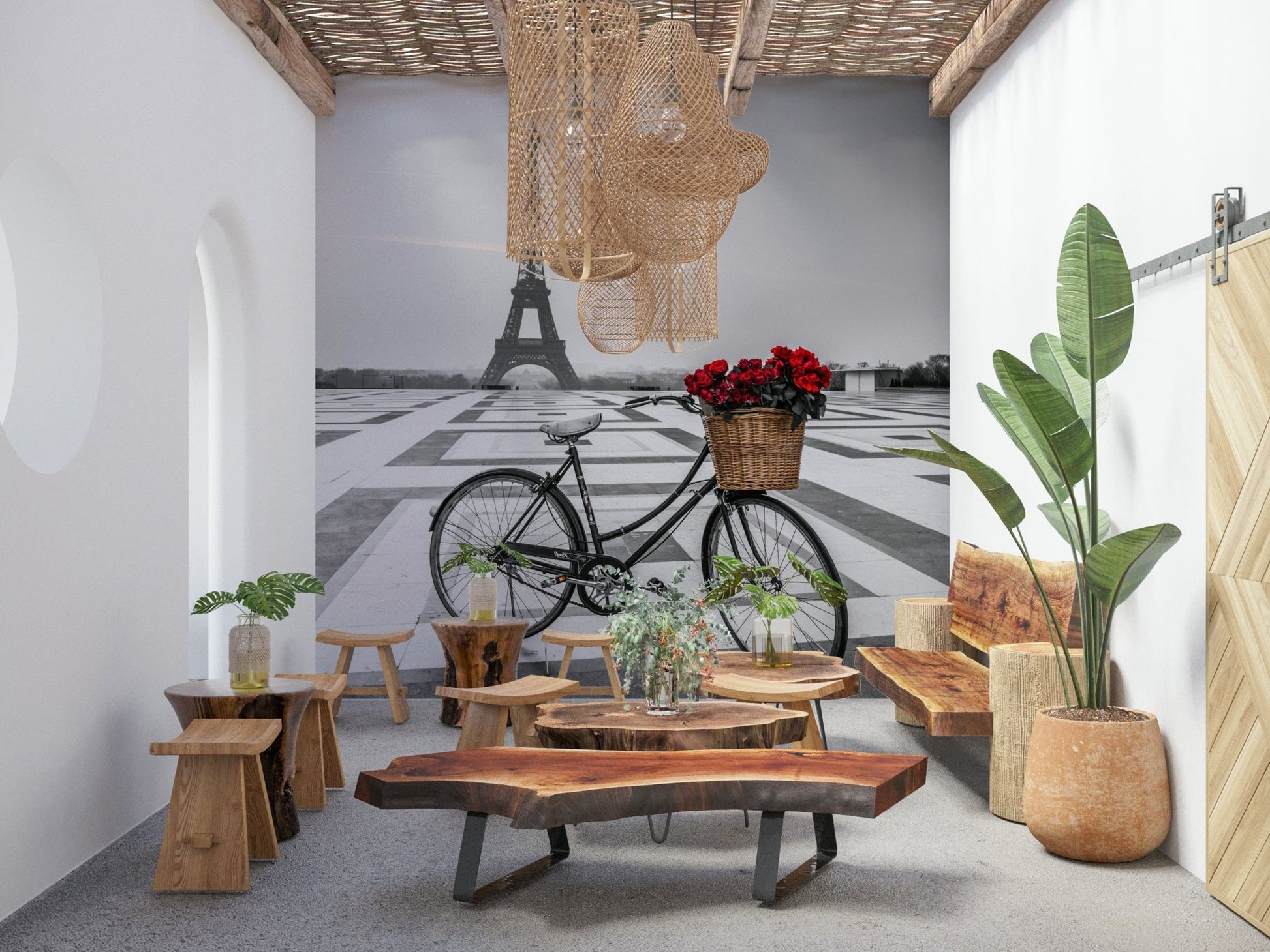 Silent morning atmosphere Parisian Love Story wallpaper displaying tourist spot serenity.