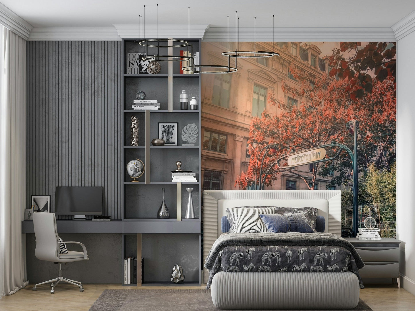 Decorative wall covering, ironwork sign, fall colors, Parisian Metro Charm.