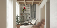 Serene Parisian Romance wallpaper mural captures grayscale morning light through glass.