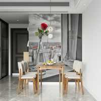 Artistic Parisian Romance peel and stick wallpaper depicts bottled floral beauty.