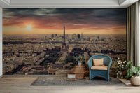 An artistic elegant city mural on minimalist wallpaper.

