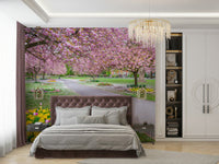 Nature-inspired mural with soft garden blooms

