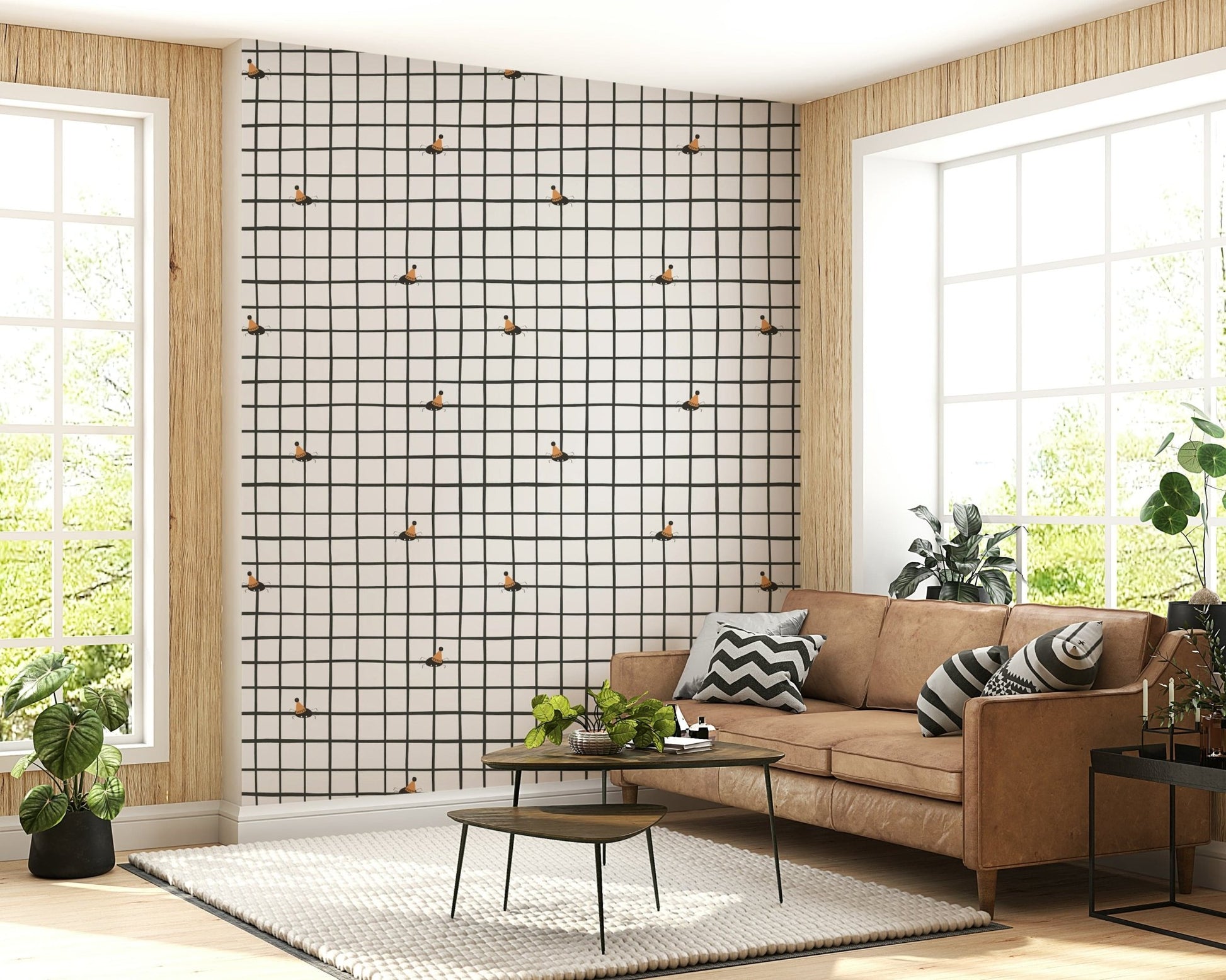 Grid-style wallpaper filled with adorable party-themed bug illustrations.